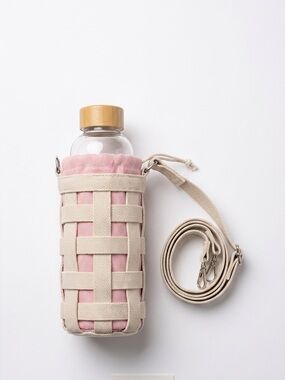 Indigo OUI Go Clean Lattice Water Bottle Sling Pink & Cream Crossbody Bag
